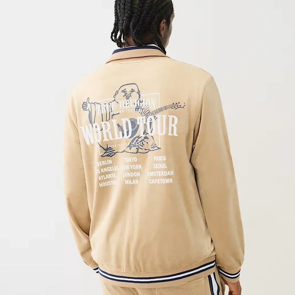 NWT True Religion Men's Velour Logo Track Jacket Travertine Color Small S